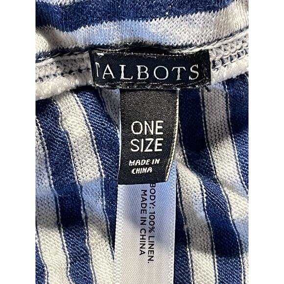 Talbots 100% Linen Shawl Wrap Scarf One Size Blue White Stripes - Picture 3 of 5